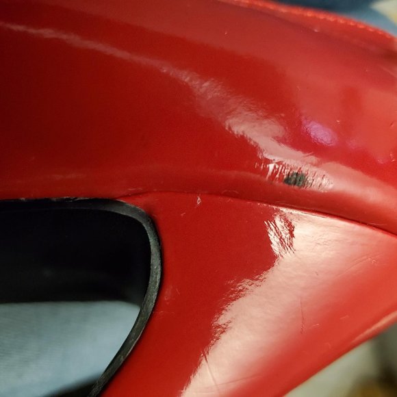 Qupid Red Patent Leather Peep Toe heels 8 1/2 - Picture 9 of 11